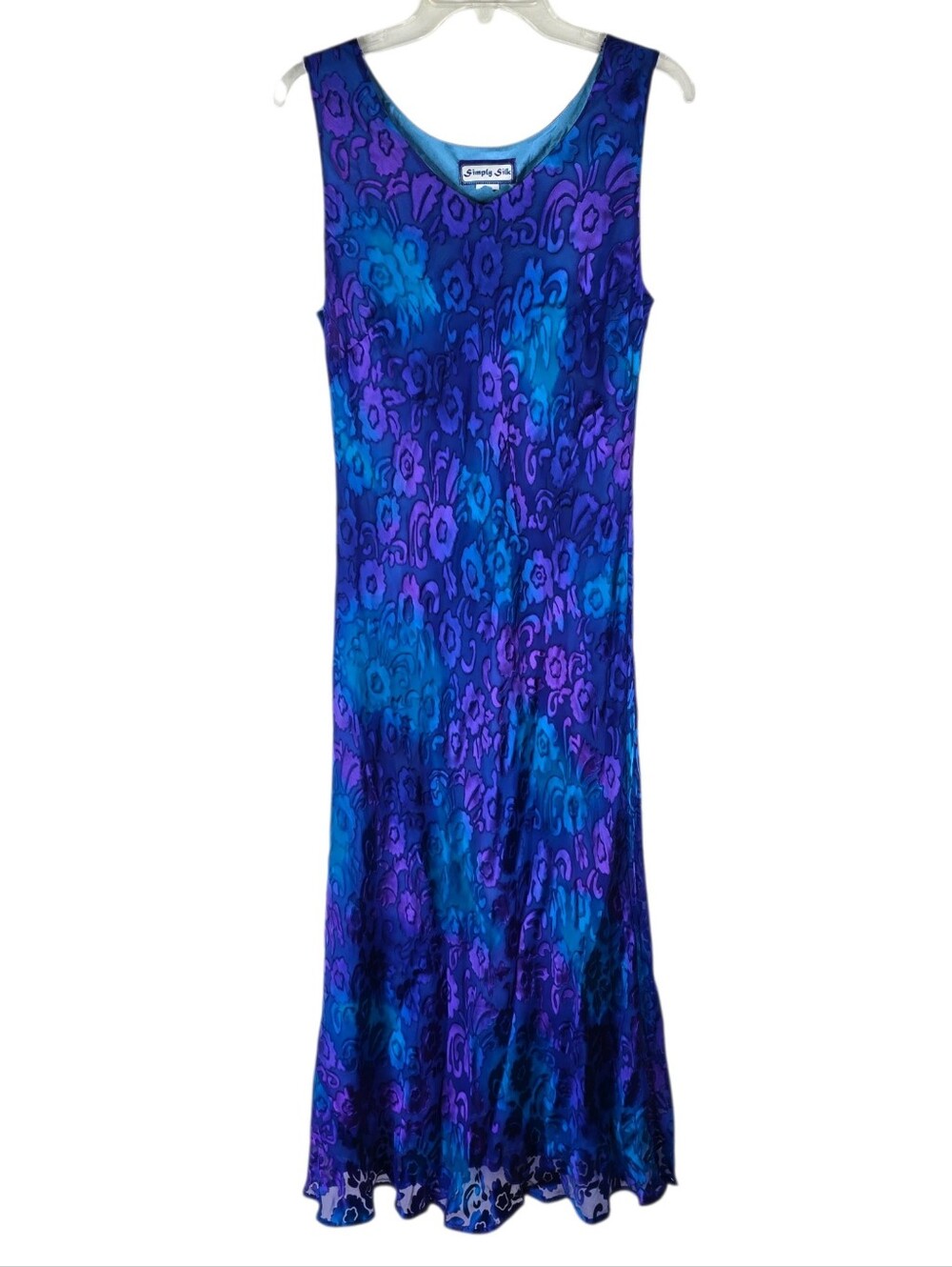 Vintage Simply Silk Womens Medium/ Large Blue Velvet Burnout Midi Dress